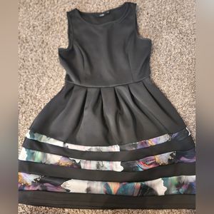 Womens Apt 9 Floral Black Border Stripe Fit Flare TankDress Sz Medium